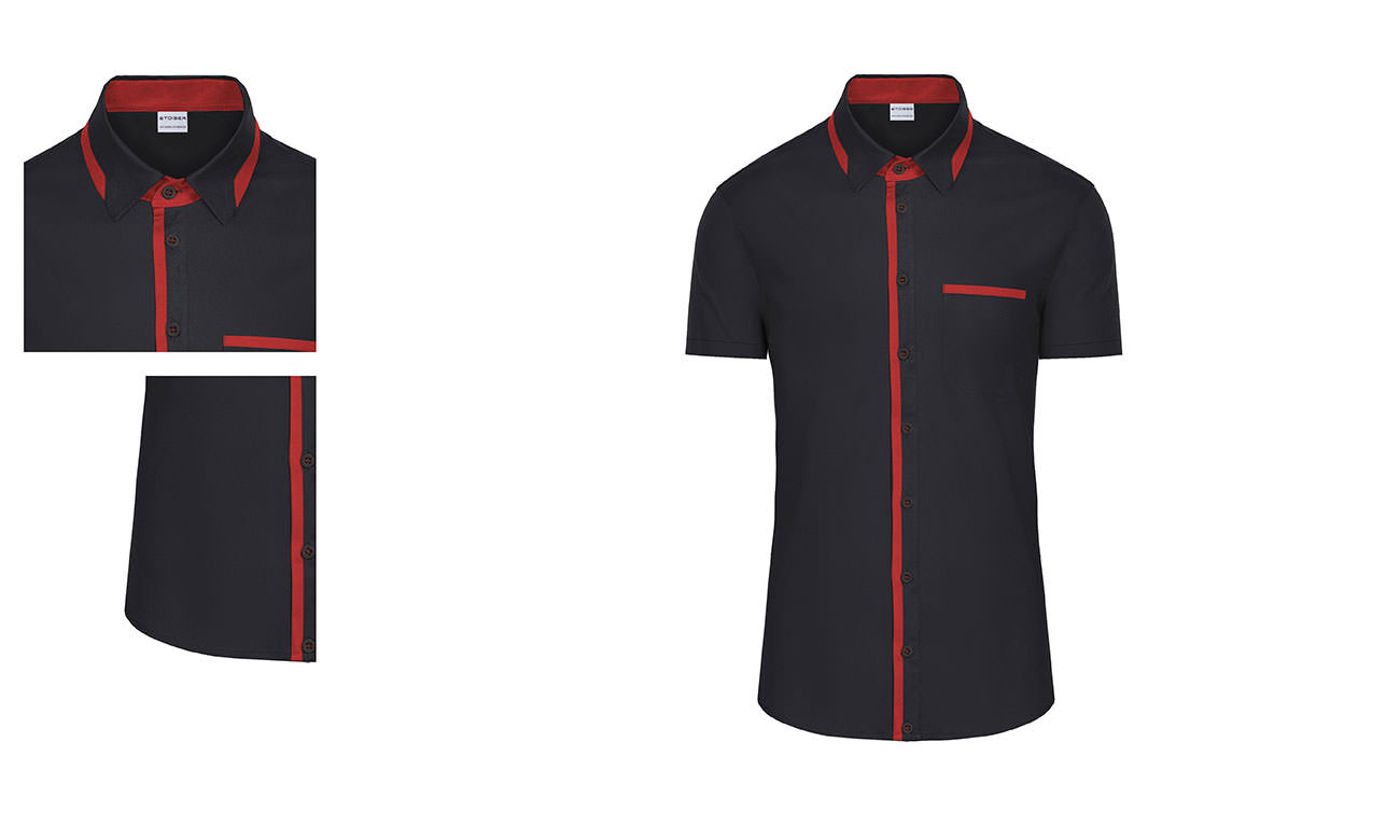 Hemden-Blusen Kurzarm Zweifarbig ST-526 Schwarz-Rot Damen