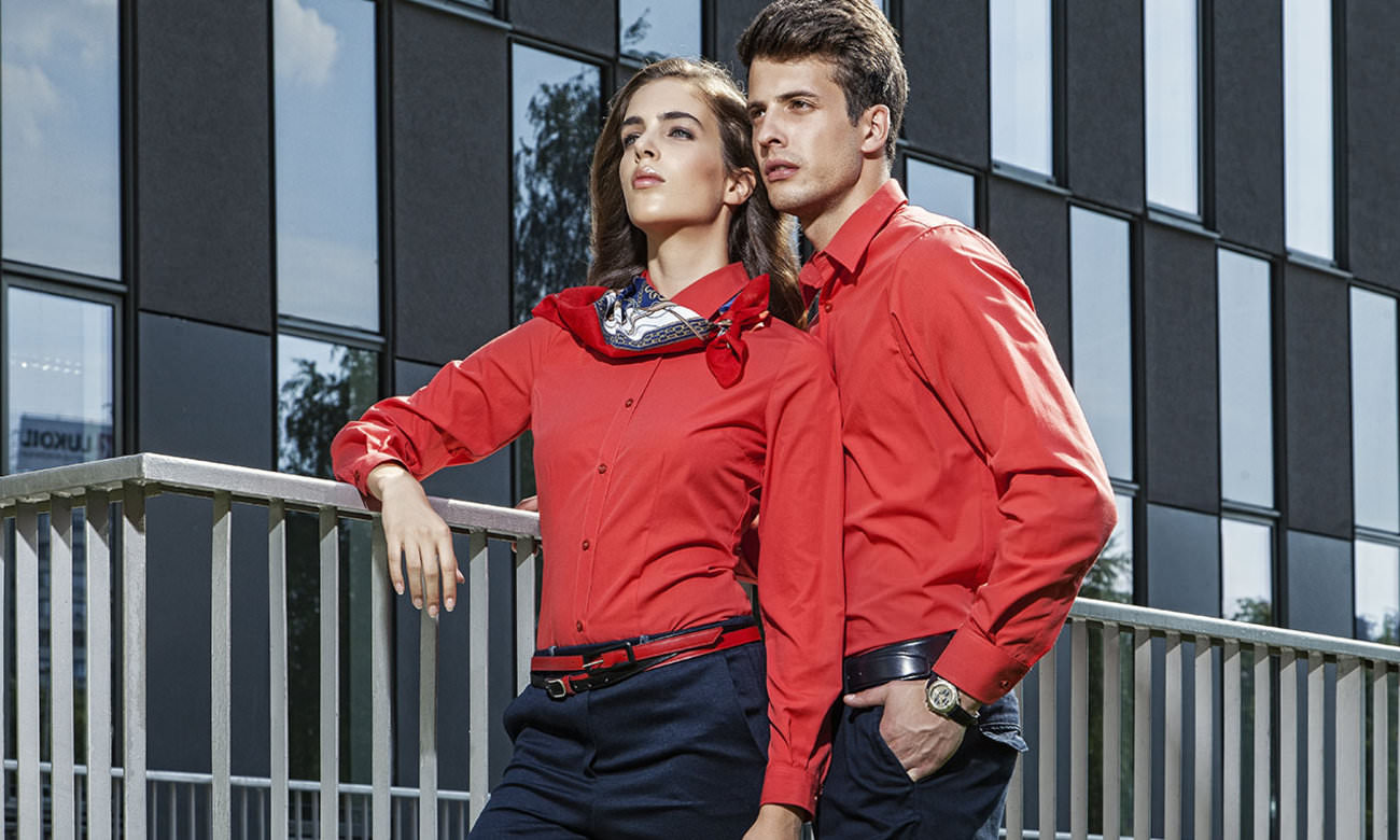 Hemden-Blusen Langarm ST-500-LA Sunset Rot Fashion