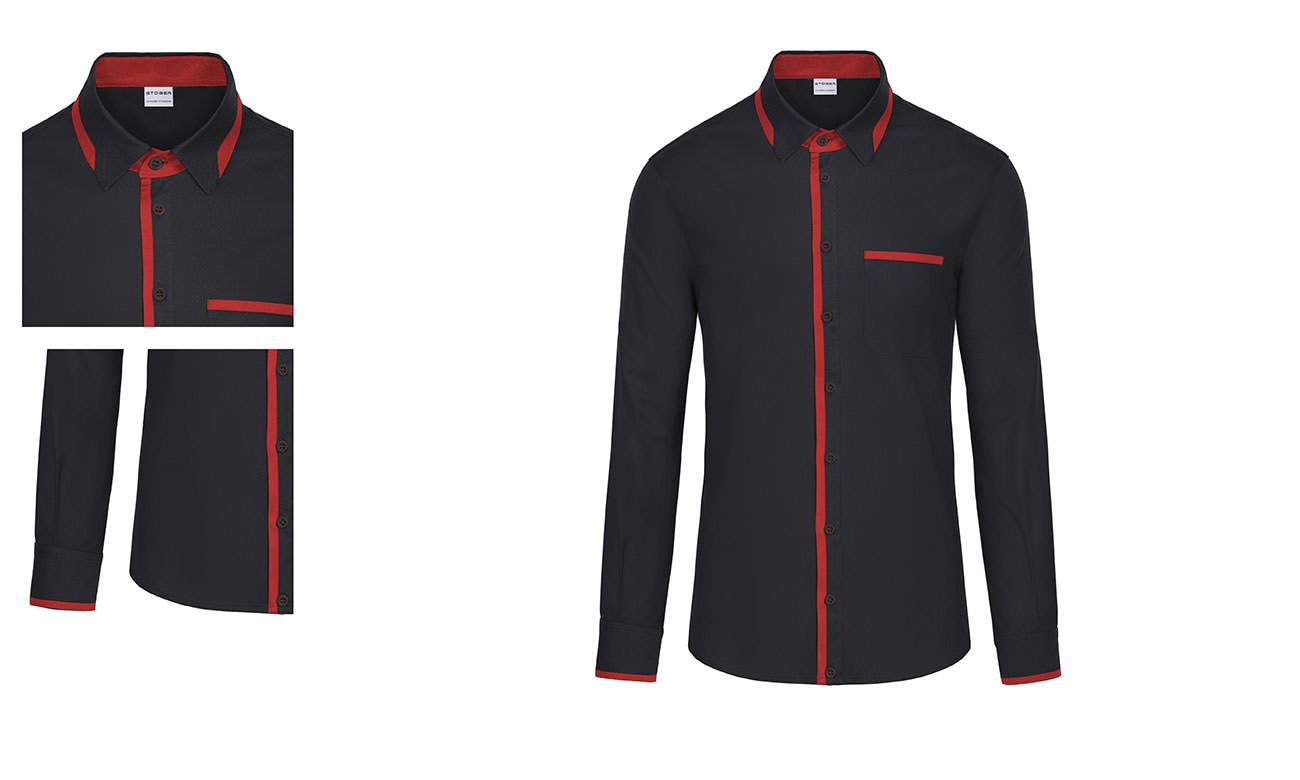 Hemden-Blusen Langarm Zweifarbig ST-525 Schwarz-Rot Damen