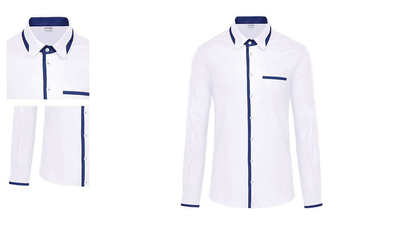 Hemden-Blusen Langarm Zweifarbig ST-525 Weiss-Royalblau Damen