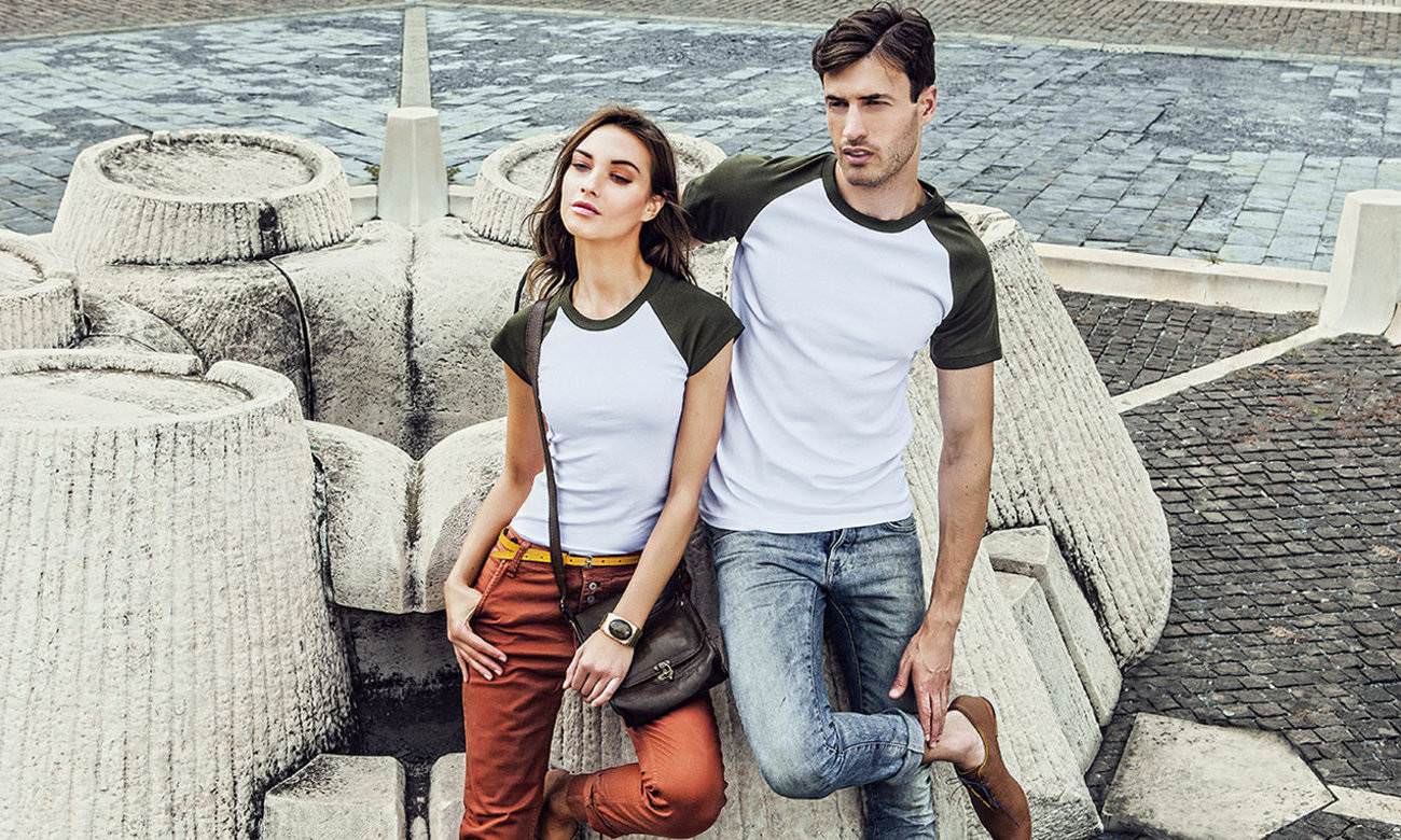 Raglan-Shirts ST-110 Weiss-Olivgrün Fashion