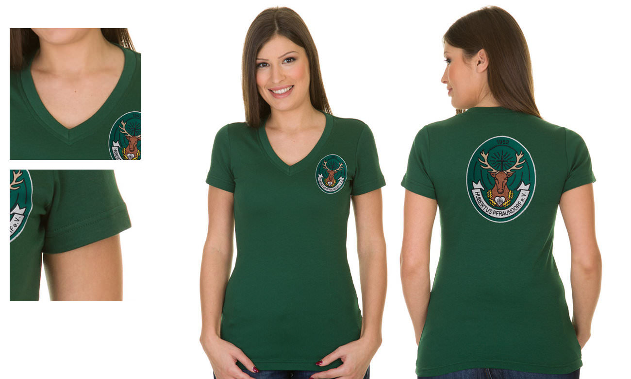 T-Shirts V-Ausschnitt Kurzarm ST-105 Dunkelgrün Damen