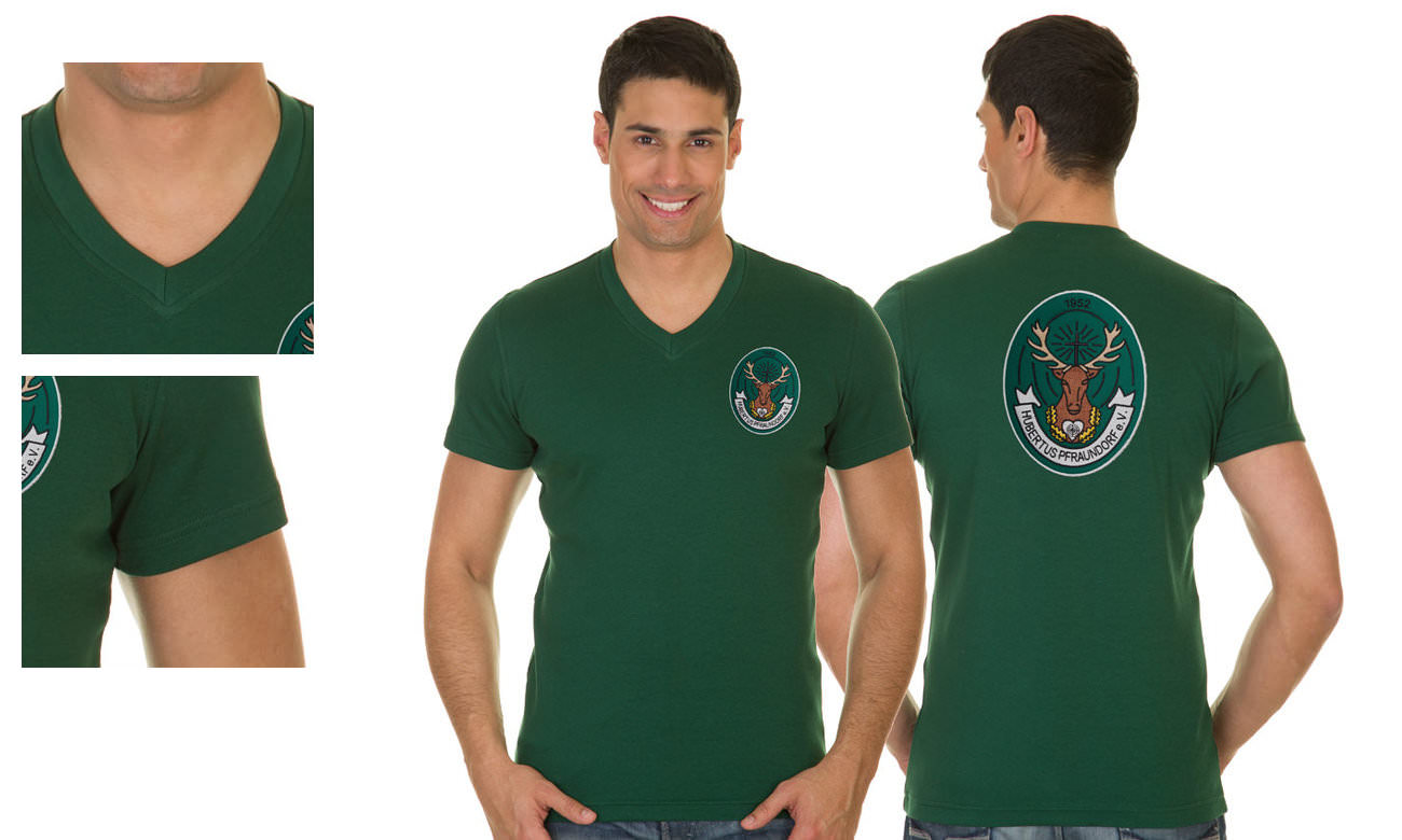 T-Shirts V-Ausschnitt Kurzarm ST-105 Dunkelgrün Herren