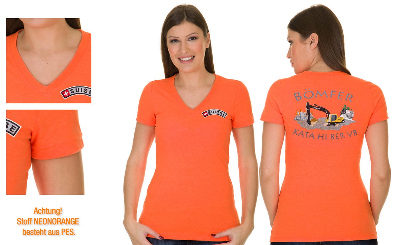 T-Shirts V-Ausschnitt Kurzarm ST-105 Neon Orange Damen