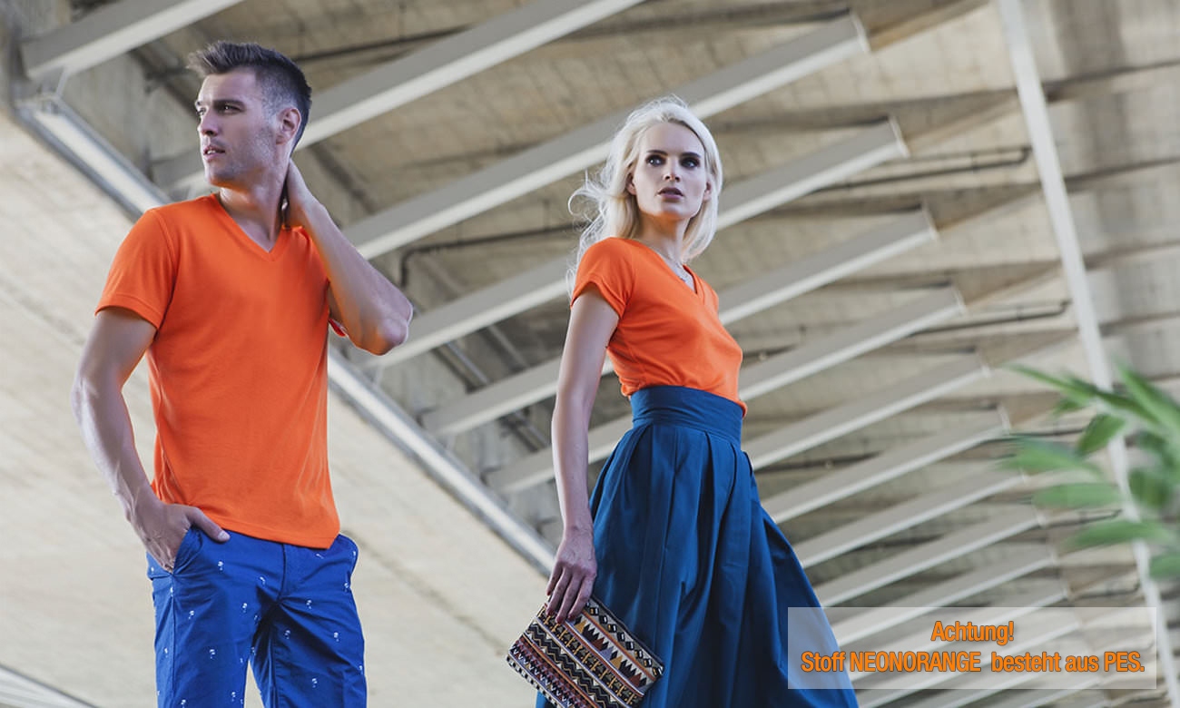 T-Shirts V-Ausschnitt Kurzarm ST-105 Neon Orange Fashion