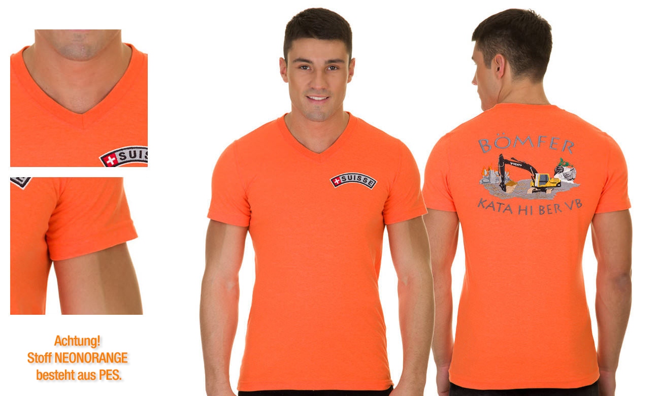 T-Shirts V-Ausschnitt Kurzarm ST-105 Neon Orange Herren