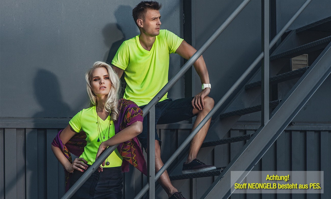 T-Shirts V-Ausschnitt Kurzarm ST-105 Neongelb Fashion