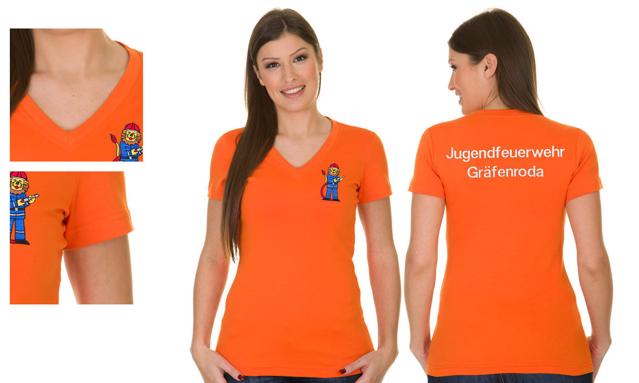 T-Shirts V-Ausschnitt Kurzarm ST-105 Orange Damen