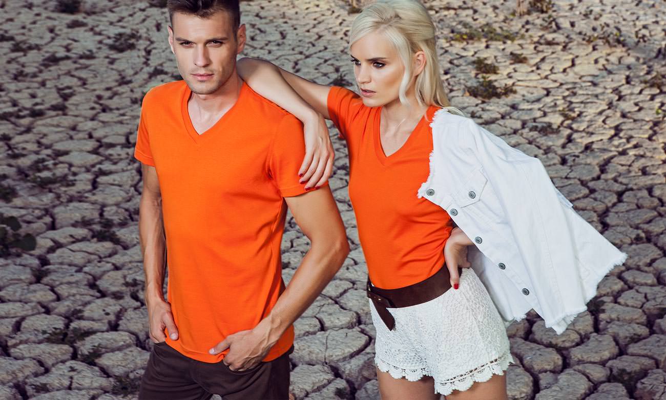 T-Shirts V-Ausschnitt Kurzarm ST-105 Orange Fashion