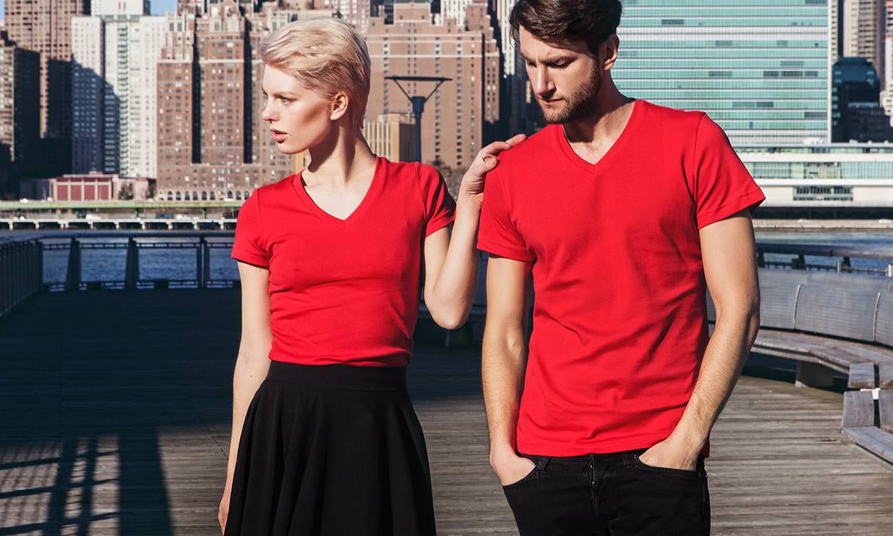 T-Shirts V-Ausschnitt Kurzarm ST-105 Rot Fashion